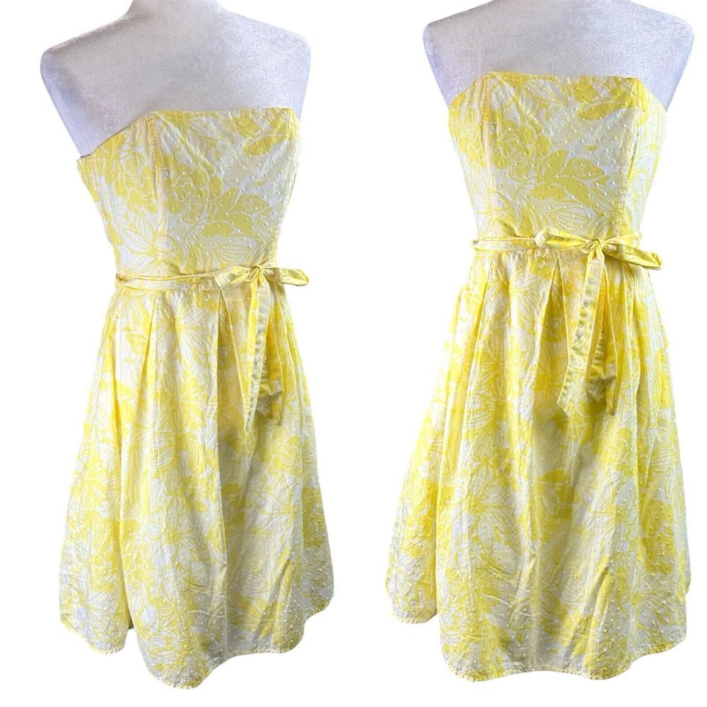 Lilly Pulitzer Sleeveless Tube Corset Lined Belted Yellow‎ Beach Dress Sz 0 Prom